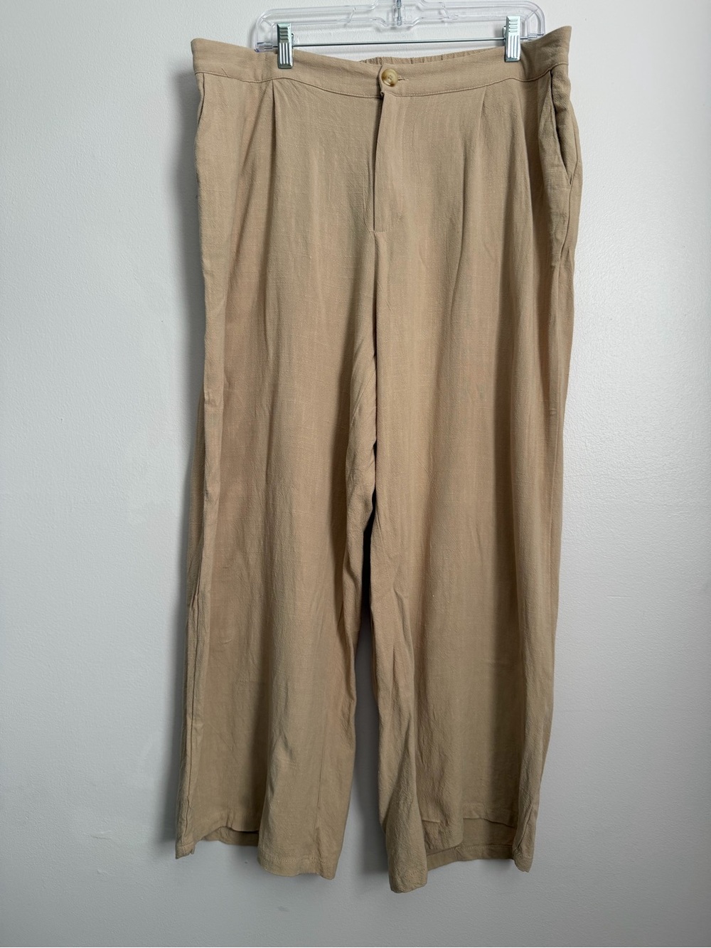 BloomChic Women’s 18-20 Tan Linen Blend Wide Leg Pants High Rise